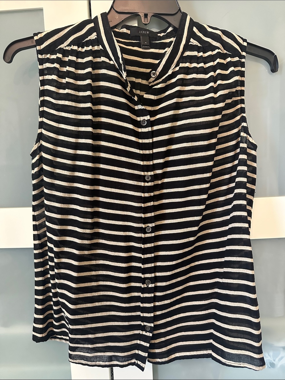 J. Crew Black and White Striped Sleeveless Button-Front Top